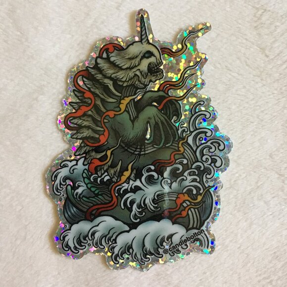 5/$25 Retro Tattoo-Style Bake-Kujira Holo Sticker - Picture 2 of 5